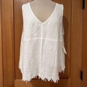 FREE WITH $20 PURCHASE - White linen, open back, raw hem top